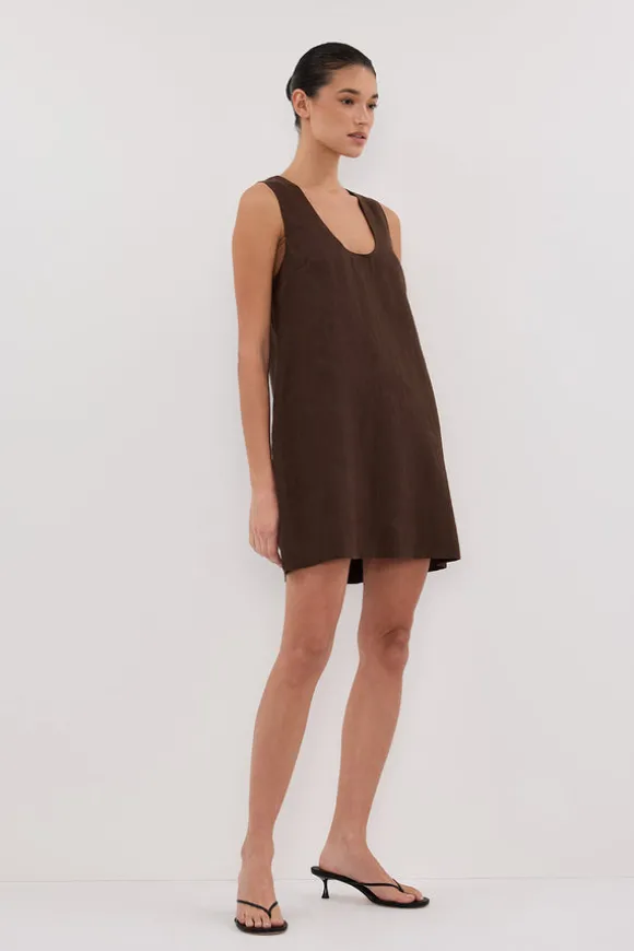 LOTUS BITTER CHOC LINEN MINI DRESS