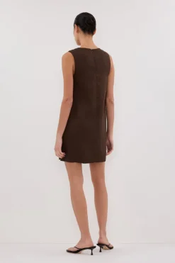 LOTUS BITTER CHOC LINEN MINI DRESS