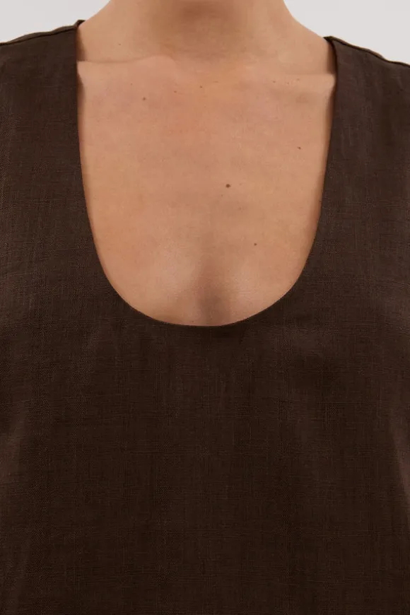 LOTUS BITTER CHOC LINEN MINI DRESS