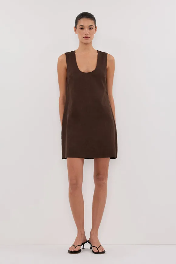 LOTUS BITTER CHOC LINEN MINI DRESS