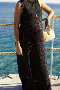LOULA BLACK LACE MIDI DRESS