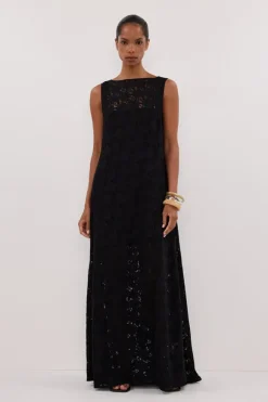 LOULA BLACK LACE MIDI DRESS