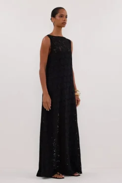 LOULA BLACK LACE MIDI DRESS