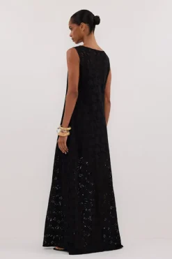 LOULA BLACK LACE MIDI DRESS