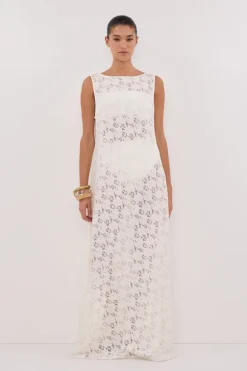 LOULA WHITE LACE MIDI DRESS