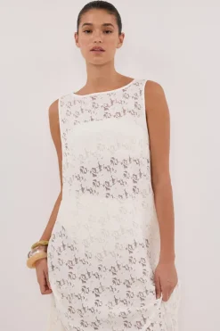 LOULA WHITE LACE MIDI DRESS