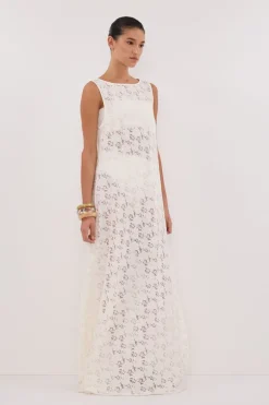 LOULA WHITE LACE MIDI DRESS