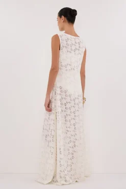 LOULA WHITE LACE MIDI DRESS
