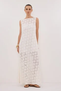 LOULA WHITE LACE MIDI DRESS