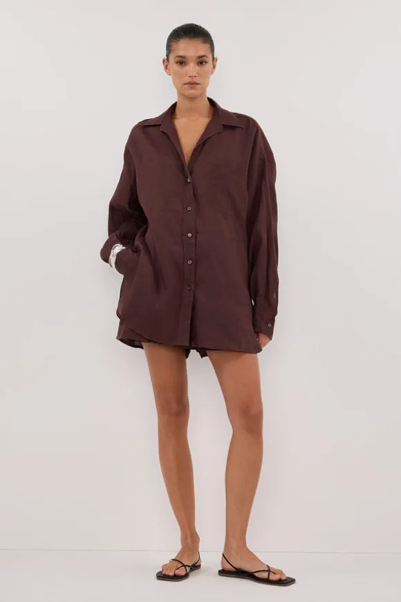 LUNE WALNUT OVERSIZED LINEN SHIRT
