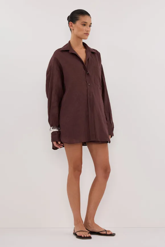LUNE WALNUT OVERSIZED LINEN SHIRT