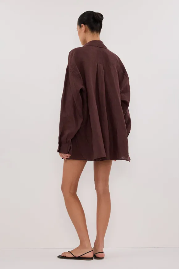 LUNE WALNUT OVERSIZED LINEN SHIRT