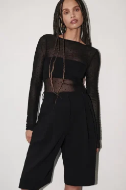 MAE BLACK MESH SPOT LONG SLEEVE TOP