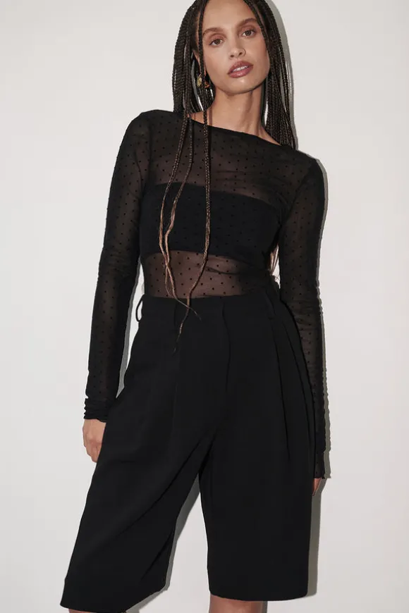 MAE BLACK MESH SPOT LONG SLEEVE TOP
