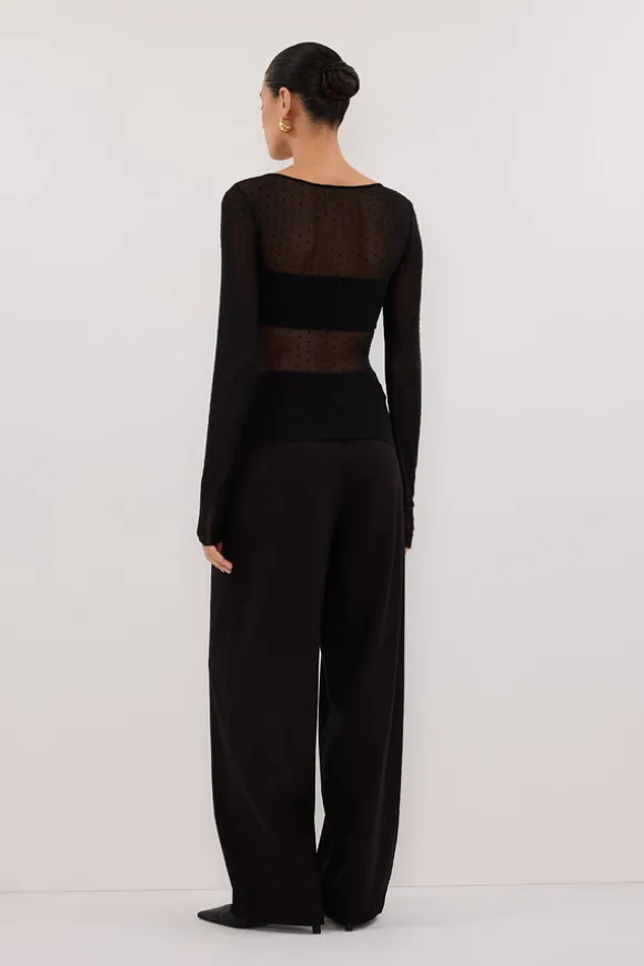 MAE BLACK MESH SPOT LONG SLEEVE TOP