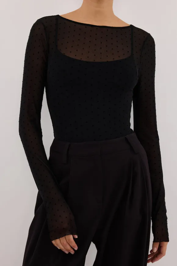 MAE BLACK MESH SPOT LONG SLEEVE TOP