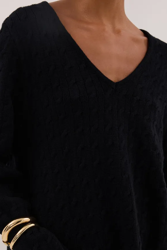 MAREN BLACK CABLE KNIT JUMPER