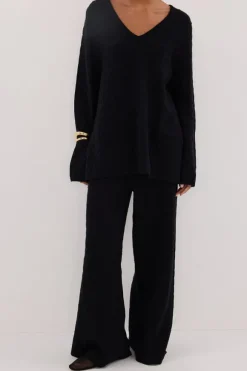MAREN BLACK CABLE KNIT PANT