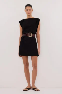 MARMO BLACK DRAPED MINI DRESS