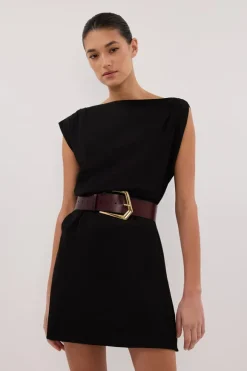 MARMO BLACK DRAPED MINI DRESS