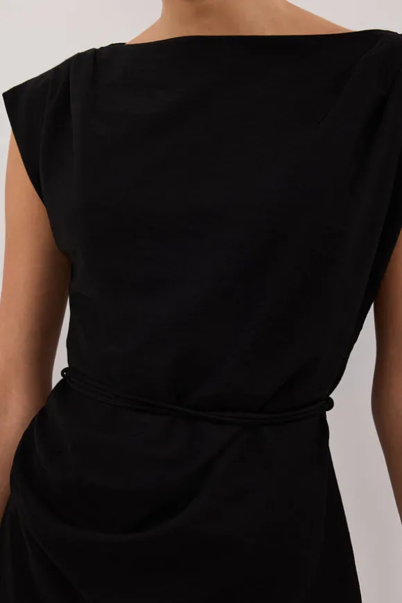 MARMO BLACK DRAPED MINI DRESS