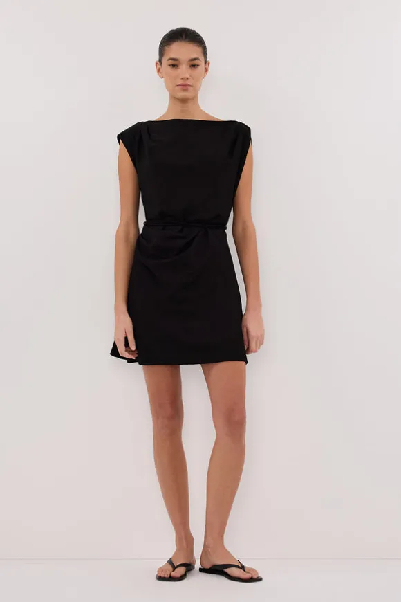 MARMO BLACK DRAPED MINI DRESS