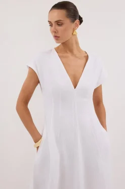 MATISSE WHITE LINEN MIDI DRESS