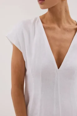 MATISSE WHITE LINEN MIDI DRESS