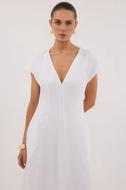MATISSE WHITE LINEN MIDI DRESS