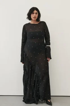 MELROSE BLACK SPOT SLEEVED MAXI DRESS