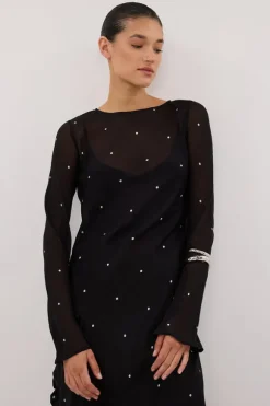 MELROSE BLACK SPOT SLEEVED MAXI DRESS