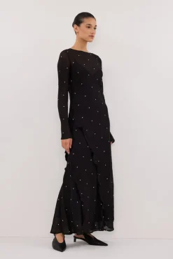 MELROSE BLACK SPOT SLEEVED MAXI DRESS