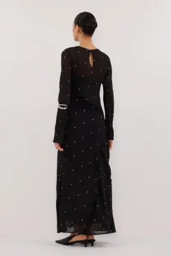 MELROSE BLACK SPOT SLEEVED MAXI DRESS