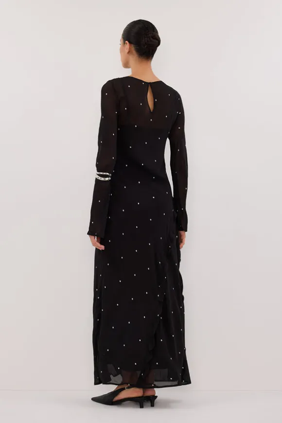 MELROSE BLACK SPOT SLEEVED MAXI DRESS
