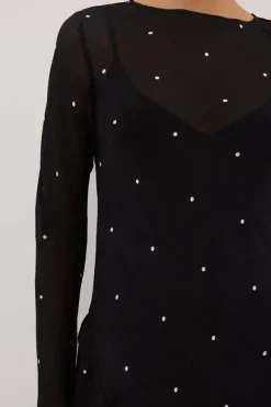 MELROSE BLACK SPOT SLEEVED MAXI DRESS