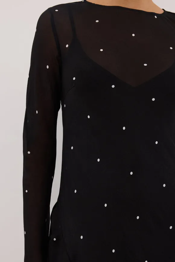 MELROSE BLACK SPOT SLEEVED MAXI DRESS