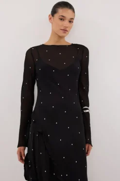 MELROSE BLACK SPOT SLEEVED MAXI DRESS