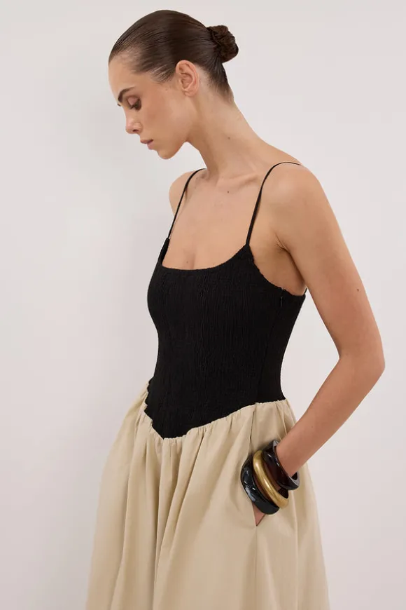 MILANO BLACK AND STONE MIDI DRESS