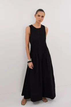 MILO BLACK LINEN BLEND MIDI DRESS