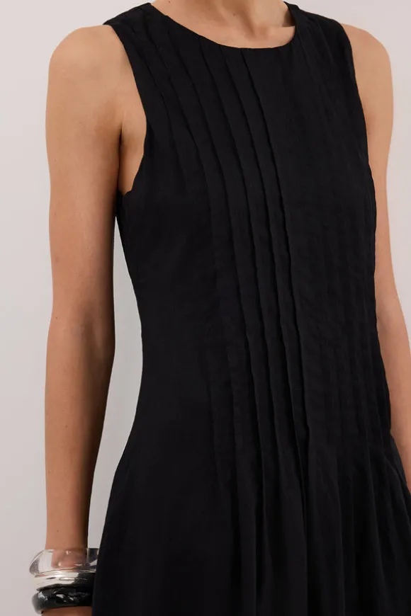 MILO BLACK LINEN BLEND MIDI DRESS