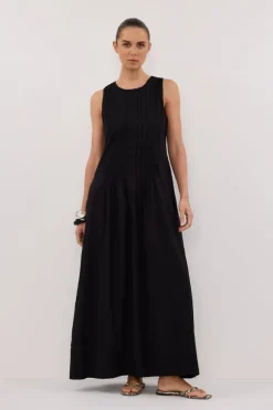 MILO BLACK LINEN BLEND MIDI DRESS