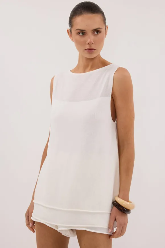 MIRA WHITE DOUBLE LAYER KNIT TOP