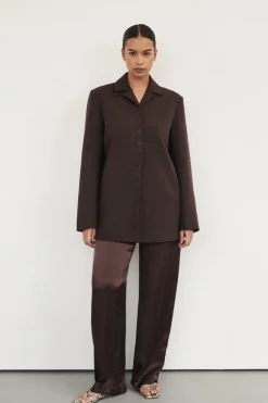 MONICA BITTER CHOC SATIN PANT