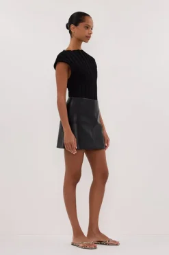 MONTY BLACK FAUX LEATHER MINI SKIRT