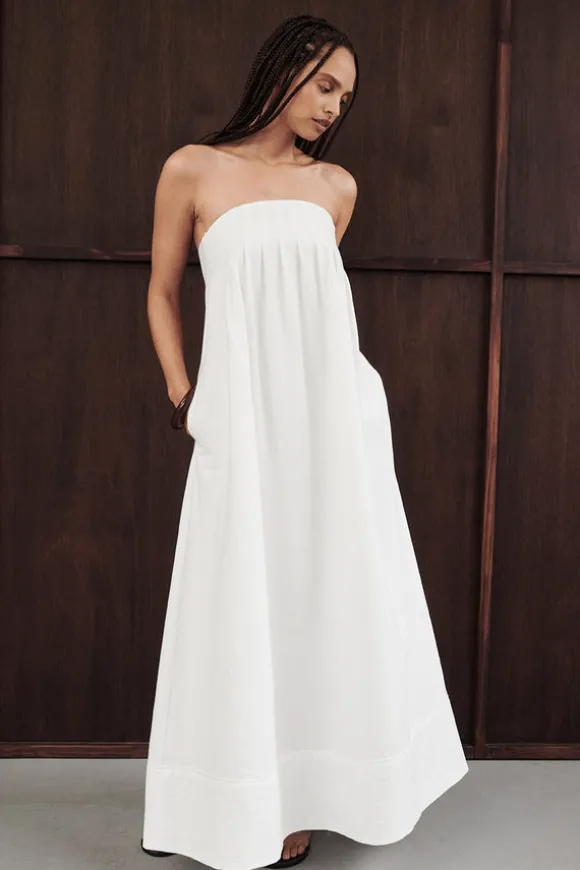 MORGAN WHITE STRAPLESS MIDI DRESS