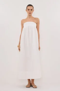 MORGAN WHITE STRAPLESS MIDI DRESS