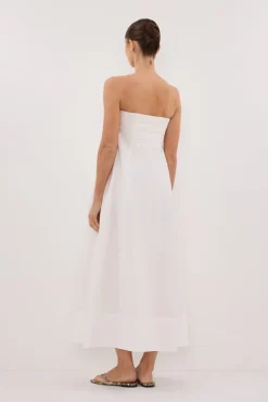 MORGAN WHITE STRAPLESS MIDI DRESS