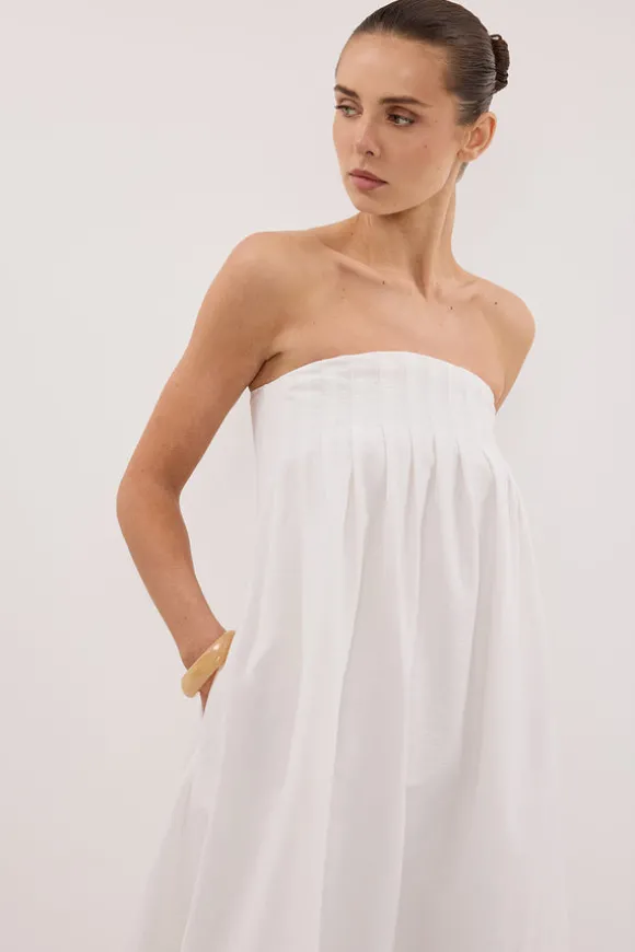 MORGAN WHITE STRAPLESS MIDI DRESS