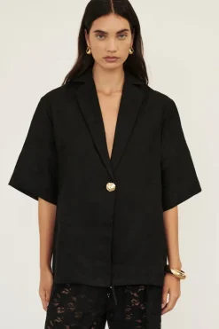 NALA BLACK LINEN RESORT SHIRT