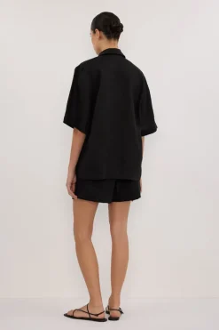 NALA BLACK LINEN RESORT SHIRT